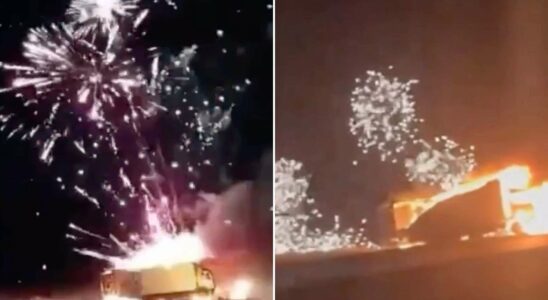 Un camion de feux d'artifice du Nouvel An se renverse, déclenchant un spectacle pyrotechnique inattendu dans le ciel