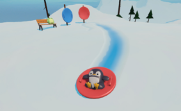 Titre : Luge et détente : un jeu amusant avec des pingouins en ragdoll qui dévalent les pentes