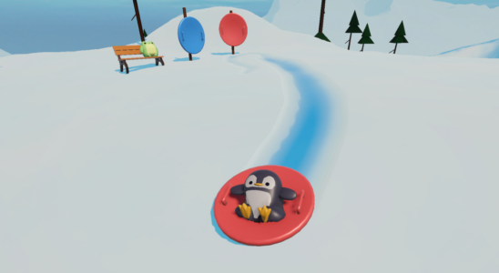 Titre : Luge et détente : un jeu amusant avec des pingouins en ragdoll qui dévalent les pentes